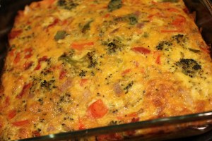 Steamed vegetables + 5 beaten eggs + 350 degrees for 45 min. = Delicious Quiche